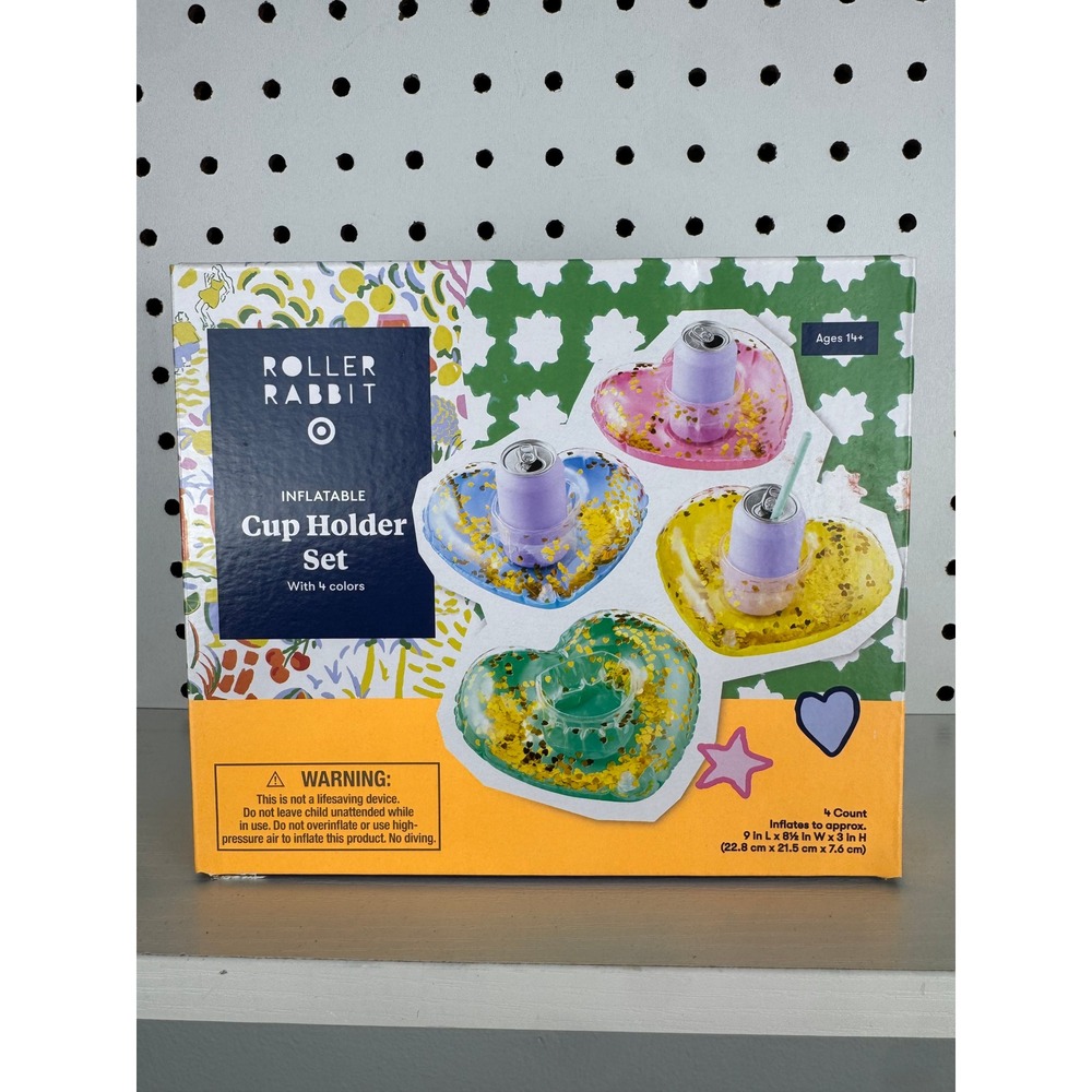 Roller Rabbit Target Inflatable Floating Cup Holder Set 4 Count Heart Confetti